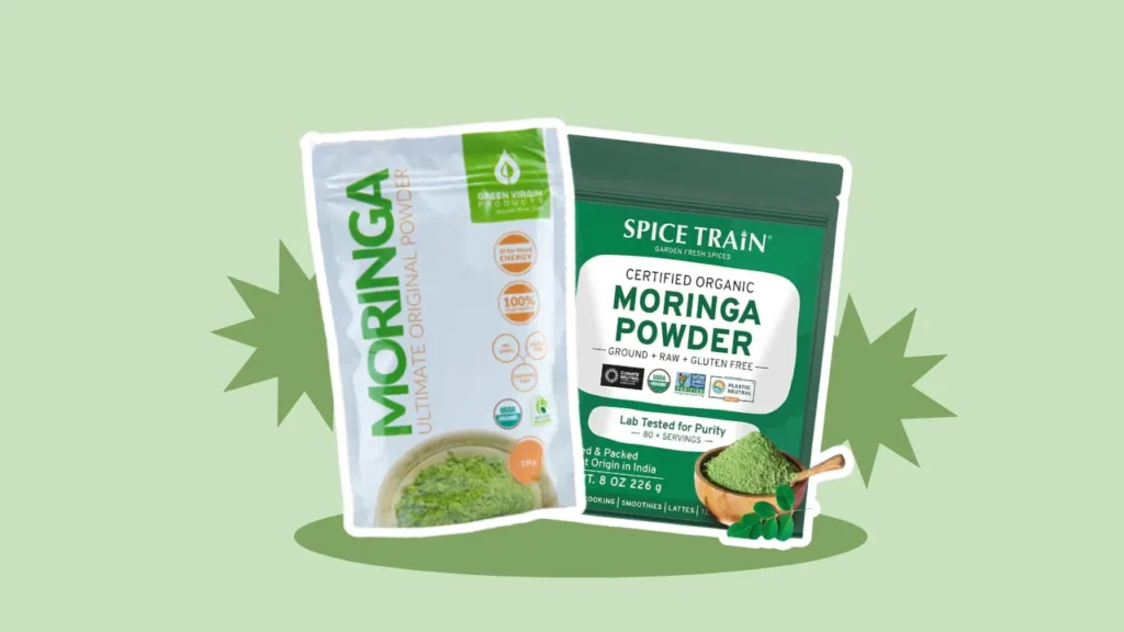 SPICE TRAIN Organic Moringa Powder vs Green Virgin Products Moringa Ultimate Organic Powder purity